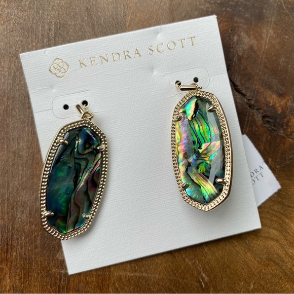 NWT Kendra Scott Elle Gold Drop Earrings Abalone Shell 14K Plated Custom Green - Picture 7 of 9
